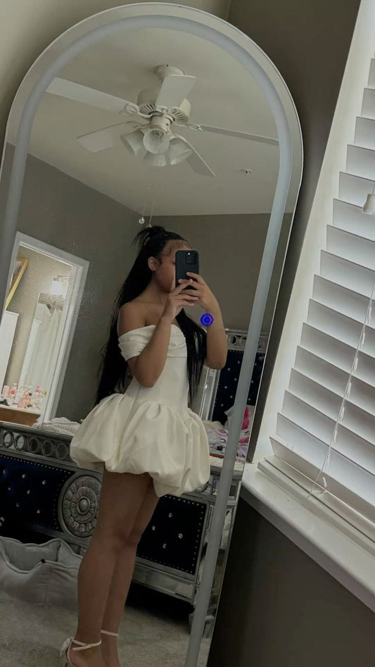 Trendy Ball Gown Off The Shoulder White Short Night In Rio Inspo Hoco Dress Ideas Homecoming Dresses RB4052