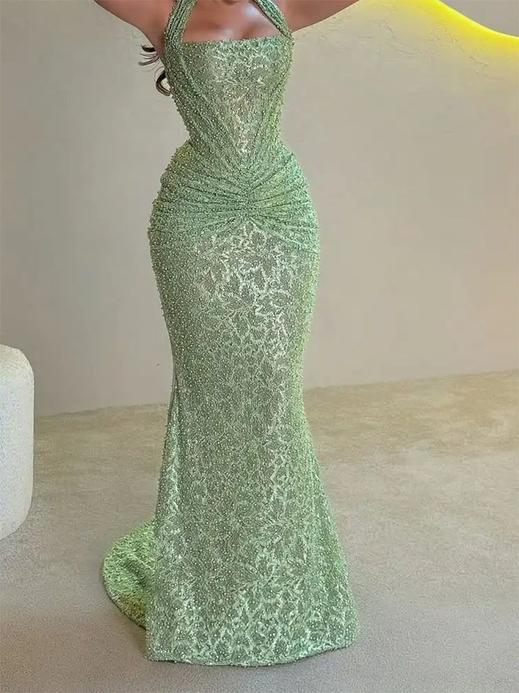 Robe de bal sirène scintillante à paillettes vert menthe pour adolescentes, tenue de soirée formelle, RB2004