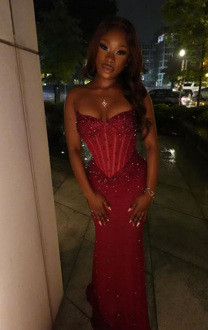 Sexy Champagnerfarbenes Pailletten-Meerjungfrauen-Abendkleid AB1626