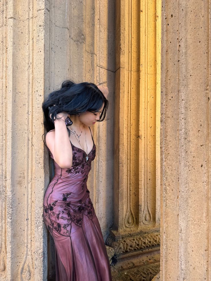 Robes de bal vintage sirène à fines bretelles sans manches années 90 Robe de soirée longue raisin RB3019