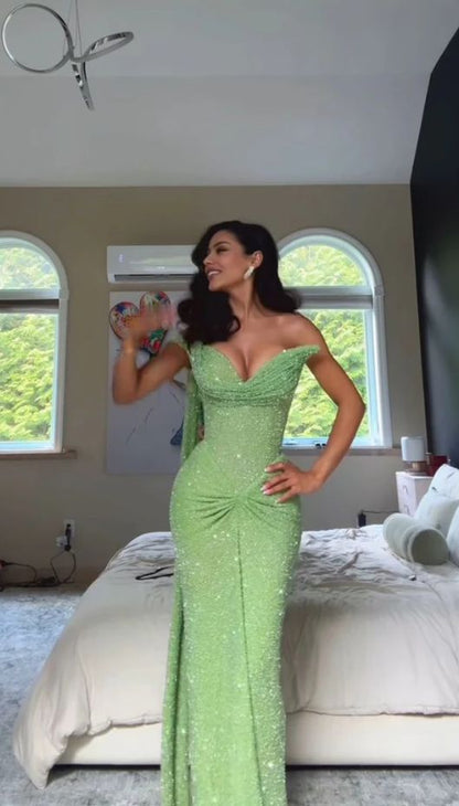 Nouvelle Arrivée Robe de Soirée Élégante Verte Robe de Bal Sirène Moulante pour Femmes N4069