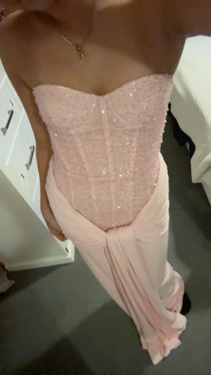 Nouvelle Arrivée Élégante Robe de Soirée Longue Rose à Sequins Cœur Robes de Bal Sirène Moulante pour Femmes N4072