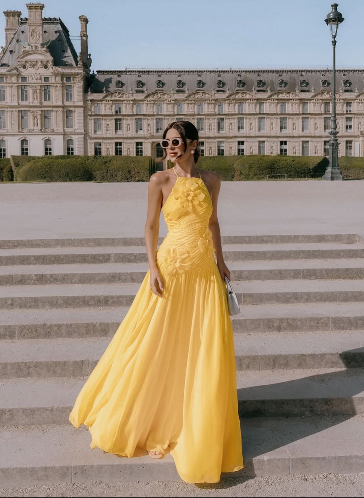 Robe de bal jaune élégante, coupe trapèze, dos nu, en mousseline plissée à volants, robe de soirée formelle AB416