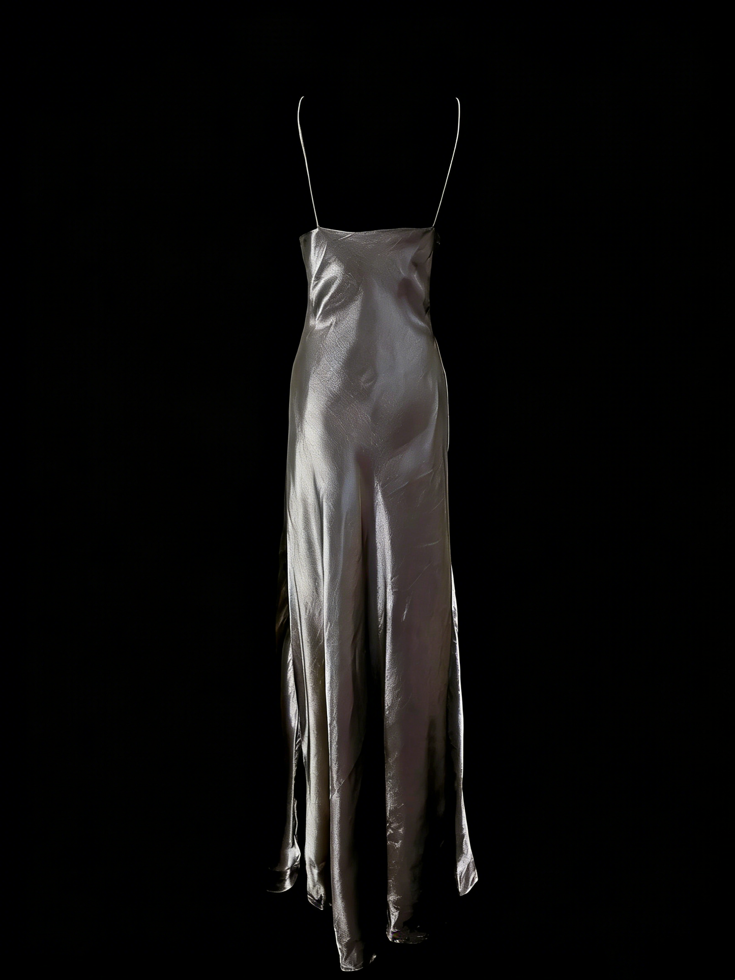 Robe fourreau grise à fines bretelles, style vintage années 80, 70 et 90, idéale pour une soirée étudiante ou un bal de fin d'année (N1153)