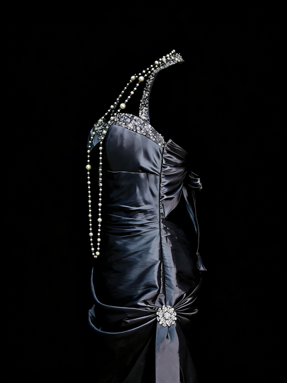 Robe de soirée sirène longue en satin gris avec col en V et dos nu, style rétro des années 60, pour bal de promo, modèle N2138