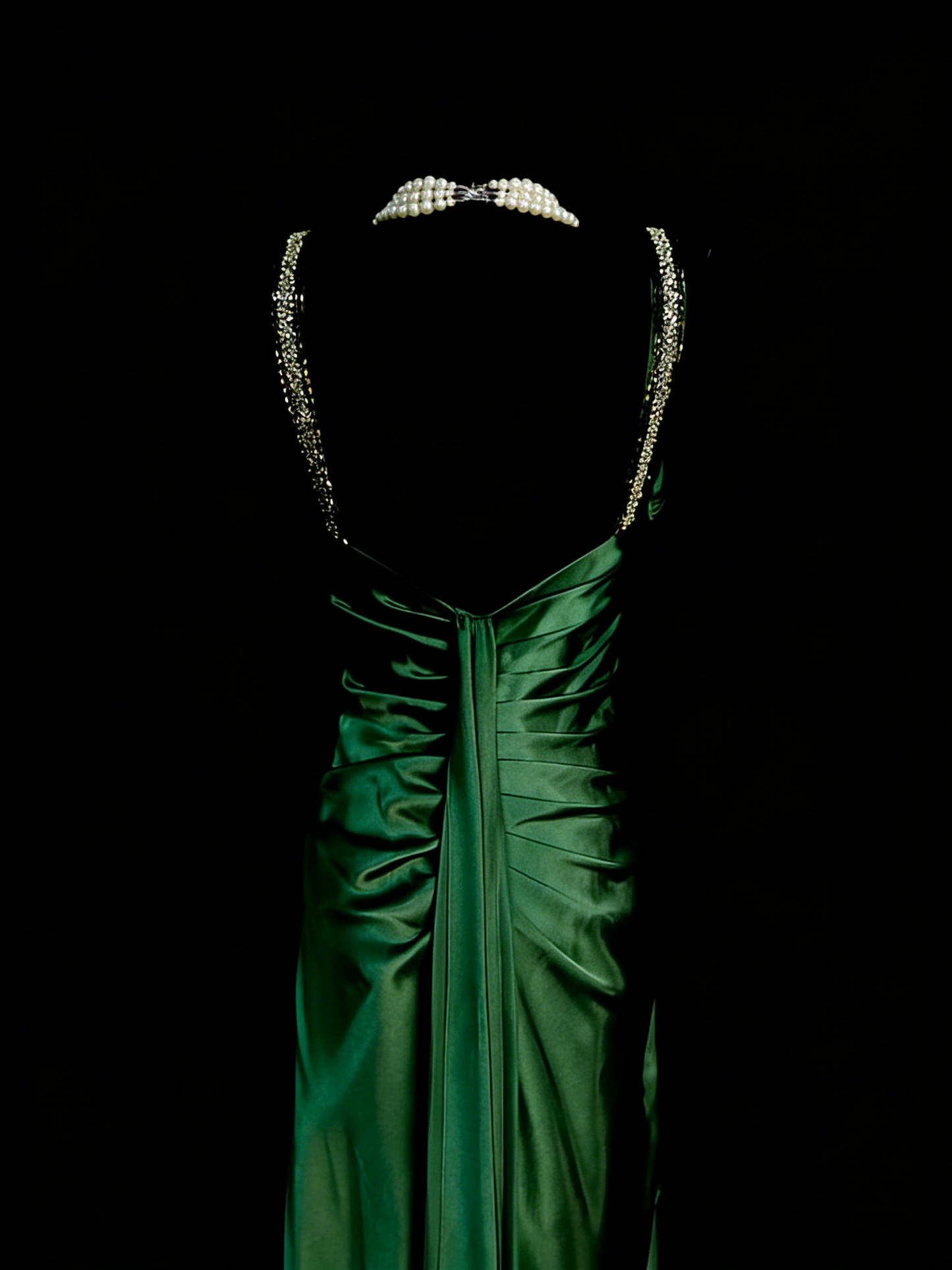 Vintage A Line V Neck Dark Green Satin Senior 80s Prom Dresses High School Long Formal Dress N1329