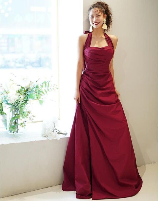 Robe de bal longue vintage sirène dos nu en satin bordeaux sans manches, robe de soirée, tenue pour un 21e anniversaire, robe de remise de diplôme AB033