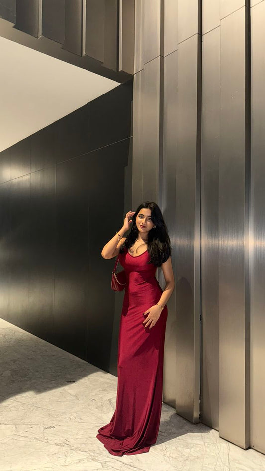 Elegantes, burgunderrotes Meerjungfrauen-Abendkleid mit Spaghettiträgern – Stilvolles Design für Teenager, festliche Anlässe, Partys, Ballkleid AB1094