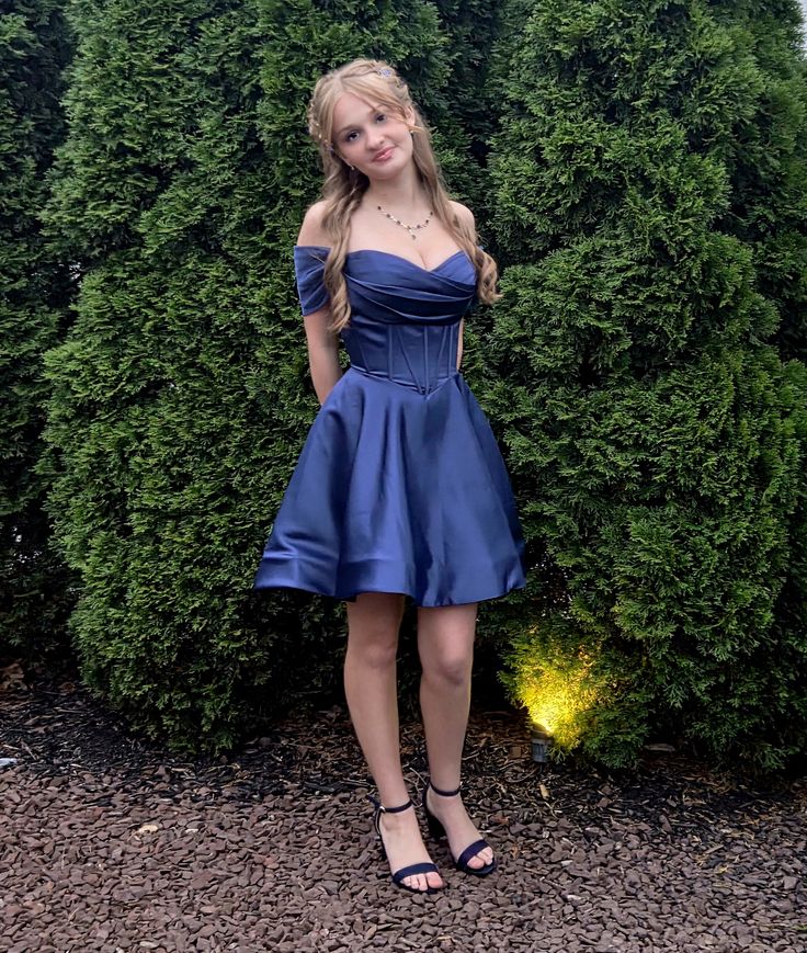 Timeless Ball Gown Off The Shoulder Navy Blue Short Freshman High Shool Grad Hoco Outfits Homecoming Dresses RB4430