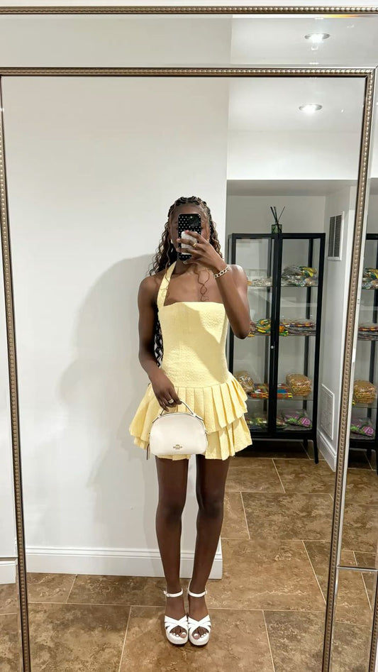Sexy A line Halter Yellow For Black Girls Short Mini Senior Inspo Birthday Outfits Homecoming Dresses RB3959
