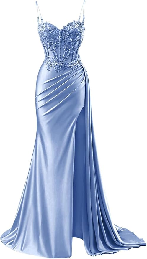 Robe de bal sirène modeste à bretelles spaghetti bordeaux fendue en dentelle, robe longue de soirée, tenue d'anniversaire, robe de remise de diplôme pour adolescentes RB1168