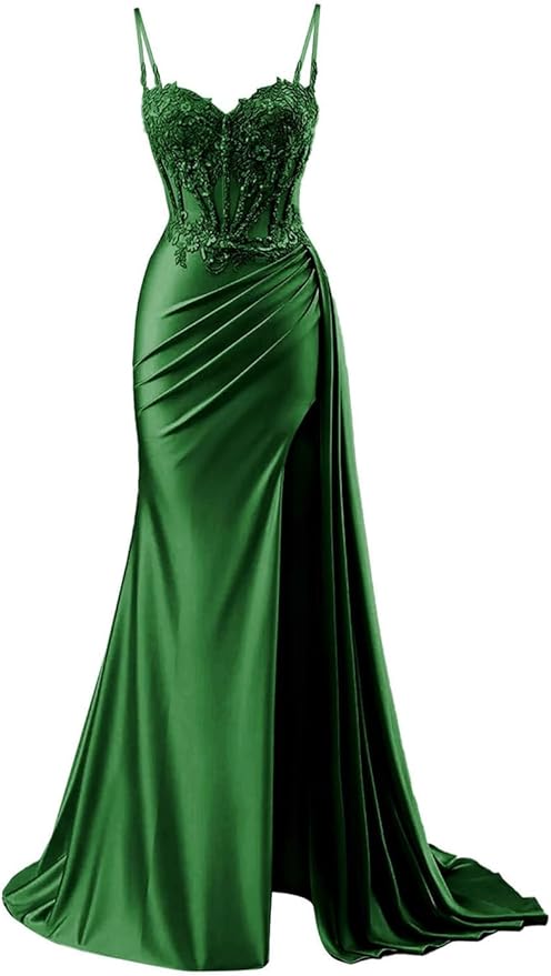 Robe de bal sirène modeste à bretelles spaghetti bordeaux fendue en dentelle, robe longue de soirée, tenue d'anniversaire, robe de remise de diplôme pour adolescentes RB1168