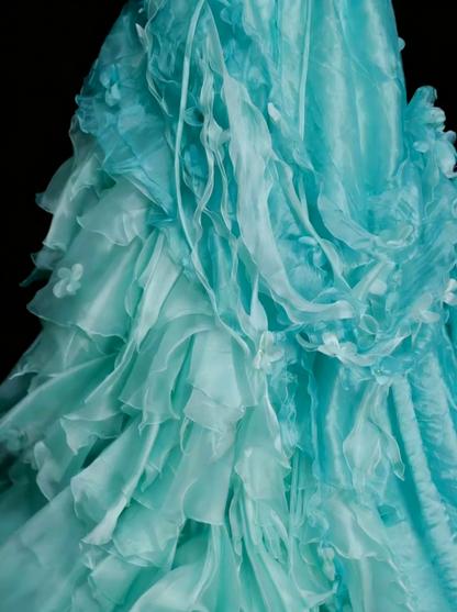 Robe de bal vintage bustier bleue à volants, robe de quinceañera longue, taille 15, Vestidos De Fiesta N1448