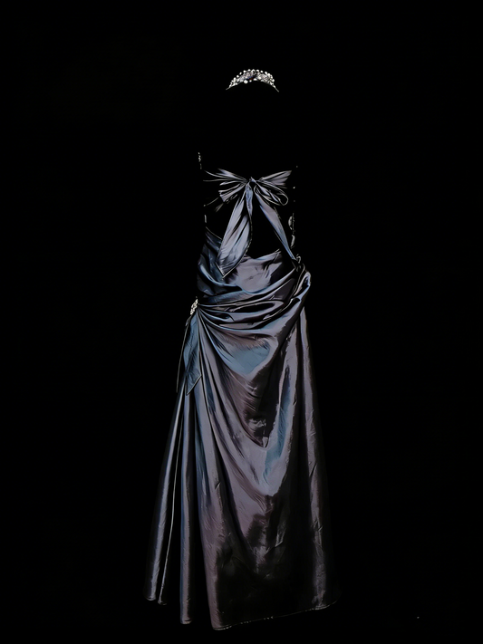 Vintage Meerjungfrauen-Neckholderkleid, ärmellos, 90er Jahre, mit Perlenbesatz, langes formelles Abendkleid N1386
