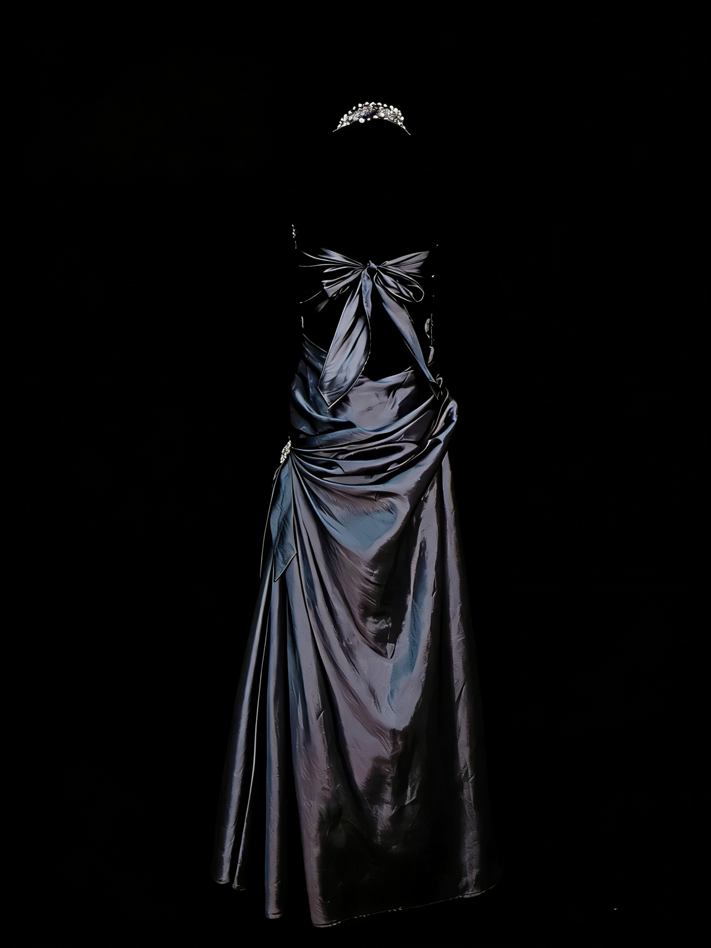 Robe de soirée sirène longue en satin gris avec col en V et dos nu, style rétro des années 60, pour bal de promo, modèle N2138