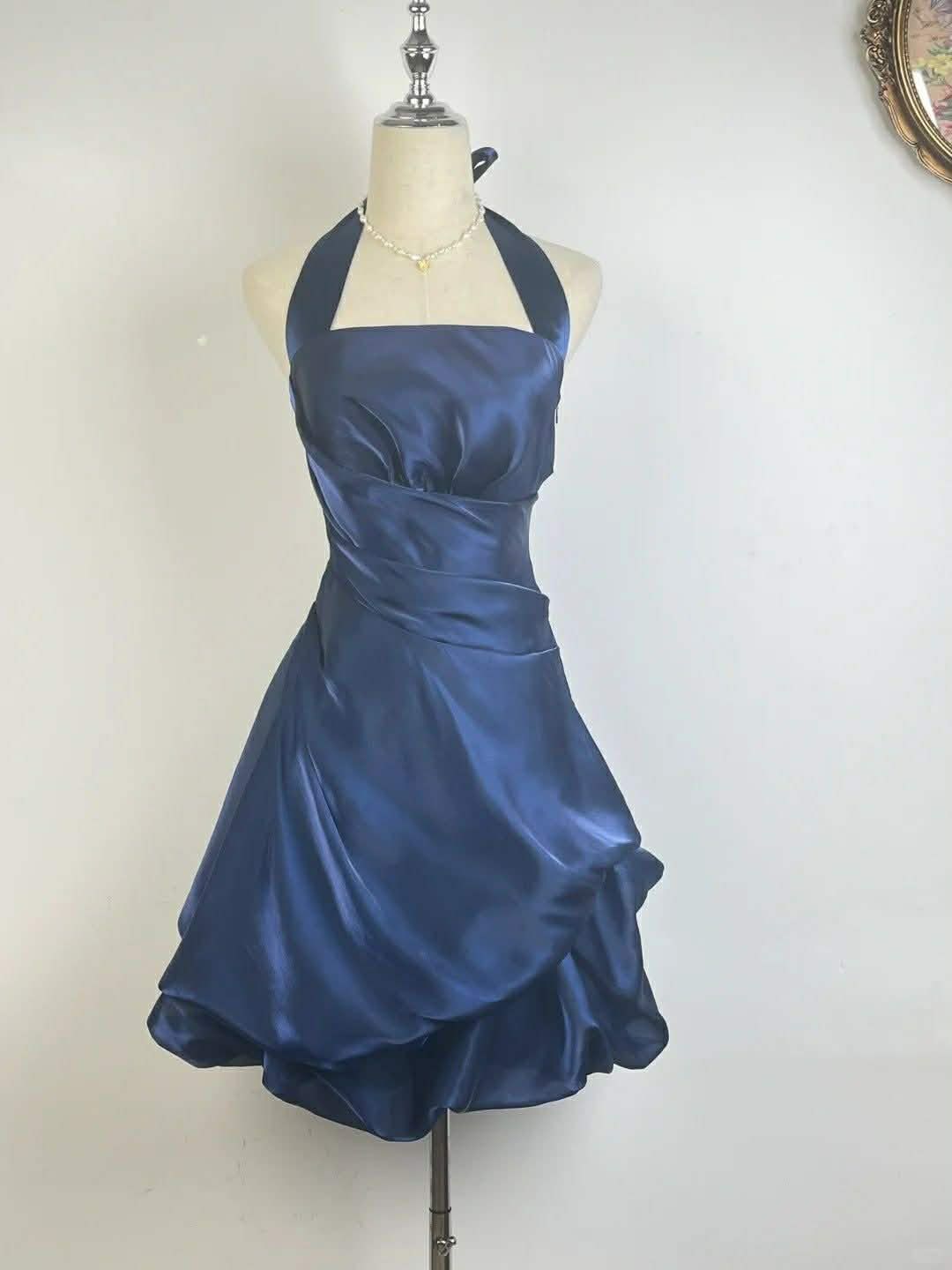 Sweet 16 dress Hoco dress Ball Gown Halter Navy Blue Short Homecoming Dresses Inspo Graduation Outfit RB6673