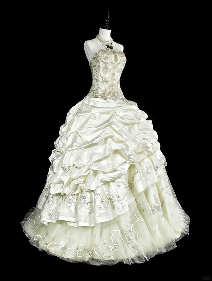 Robes de mariée princesse robe de bal bustier ivoire avec cristaux perlés longue robe de mariée N3413