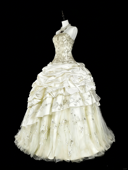 Robes de mariée princesse robe de bal bustier ivoire avec cristaux perlés longue robe de mariée N3413