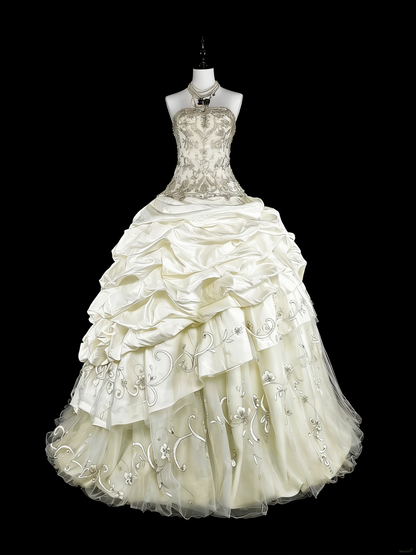 Robes de mariée princesse robe de bal bustier ivoire avec cristaux perlés longue robe de mariée N3413