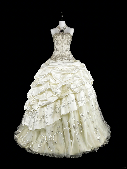 Princess Wedding Dresses Ball Gown Strapless Ivory With Beaded Crystals Long Bridal Gown N3413