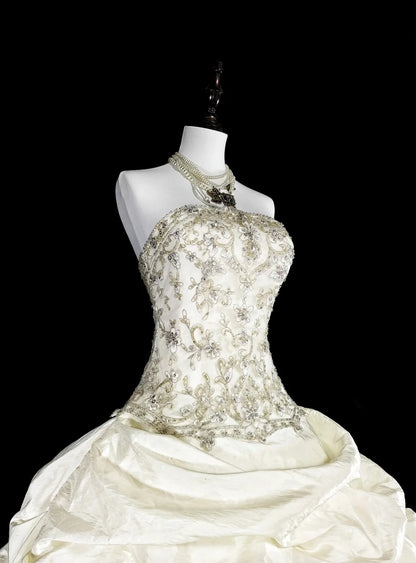 Robes de mariée princesse robe de bal bustier ivoire avec cristaux perlés longue robe de mariée N3413