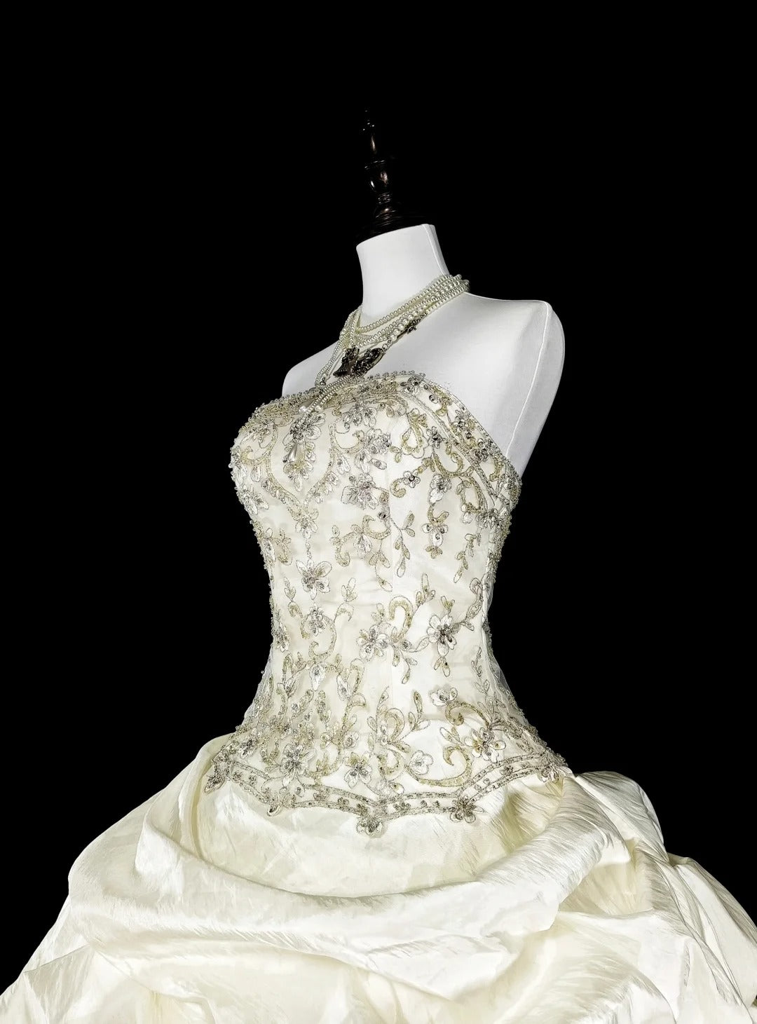 Robes de mariée princesse robe de bal bustier ivoire avec cristaux perlés longue robe de mariée N3413