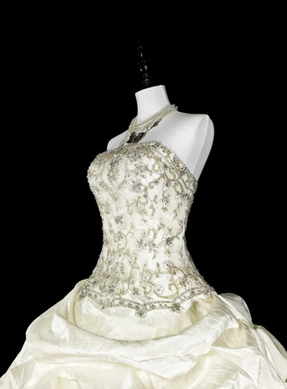Robes de mariée princesse robe de bal bustier ivoire avec cristaux perlés longue robe de mariée N3413