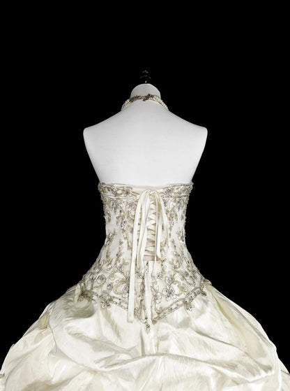 Robes de mariée princesse robe de bal bustier ivoire avec cristaux perlés longue robe de mariée N3413