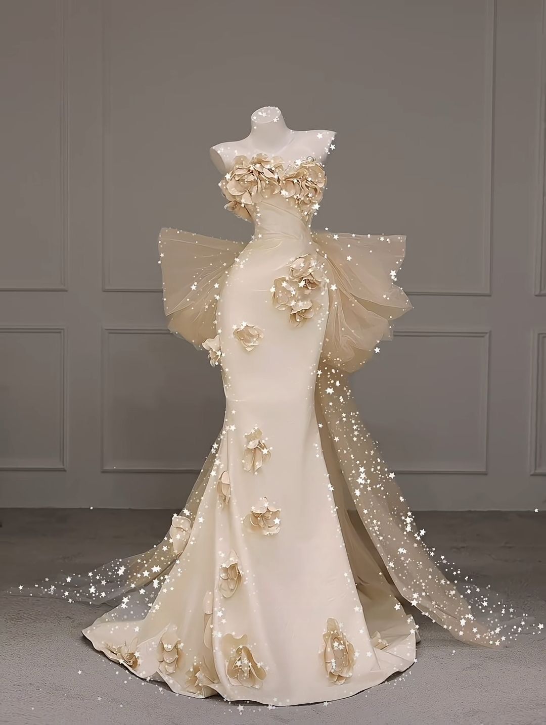 Robe de bal sirène modeste, décolleté cœur, couleur champagne : inspiration pour adolescentes, tenue de soirée, robe de bal AB080