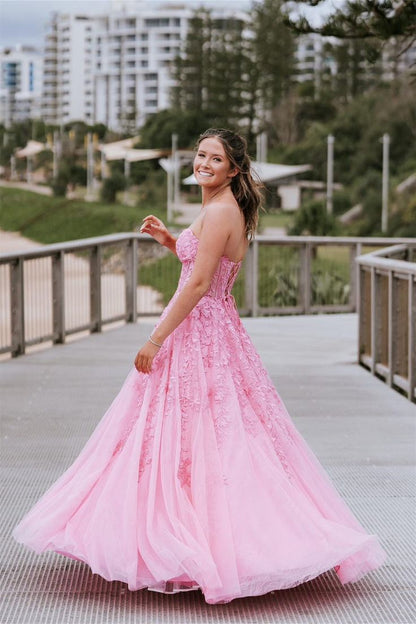 Robe de bal unique en tulle jaune à décolleté cœur avec applications de dentelle, robe de soirée longue AB596