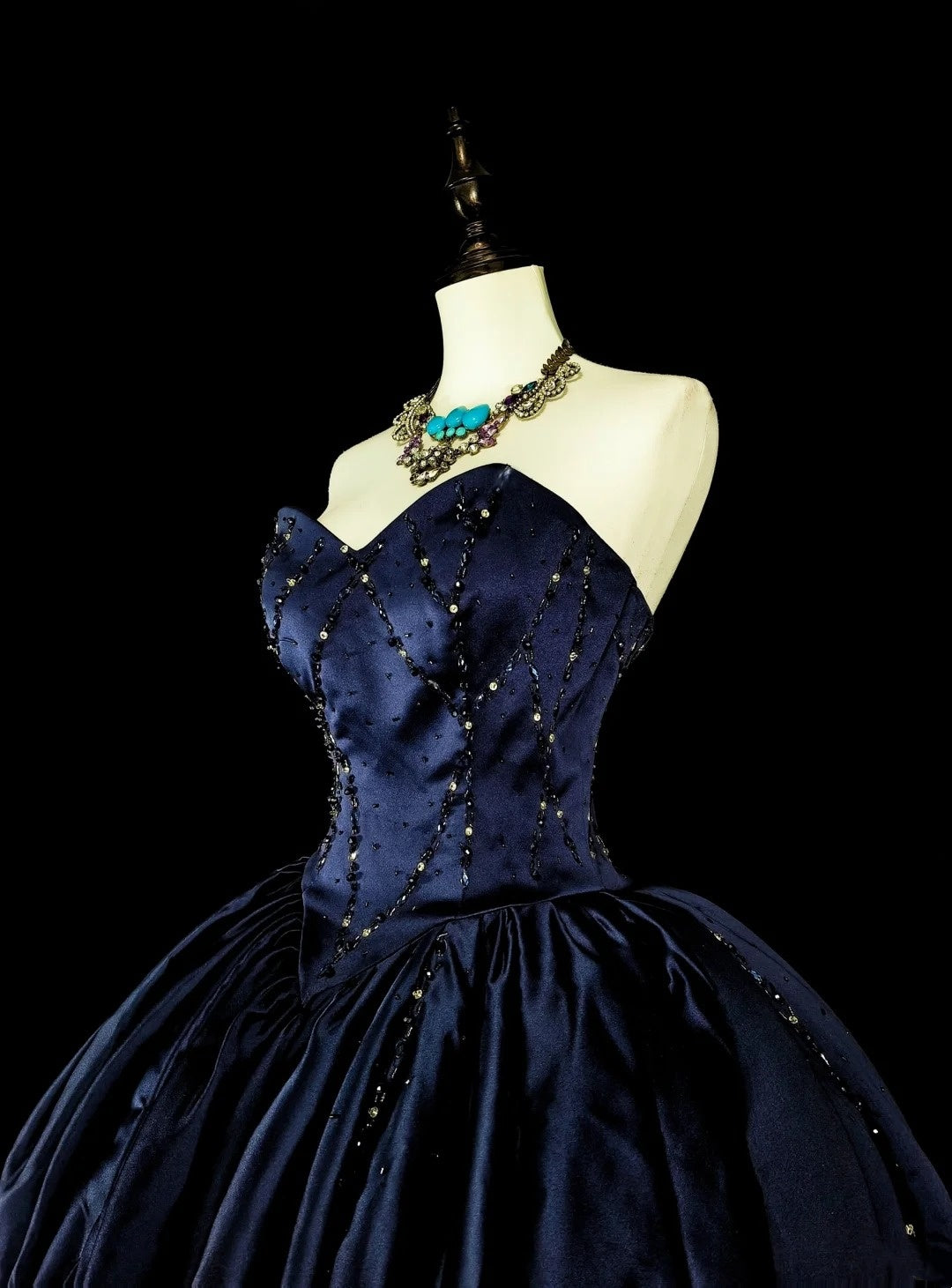 Robe de bal vintage bleu marine en tulle, décolleté cœur, style années 80, robe de soirée formelle, robe de bal longue N1755