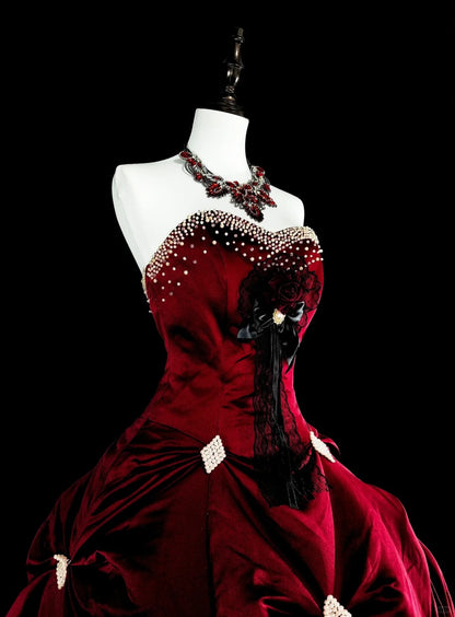 Vintage Ballkleid mit Herzausschnitt, burgunderrot, gestuft, Sweet 16 Kleider, Quinceañera Kleid, lang, Vestidos De Fiesta N1827