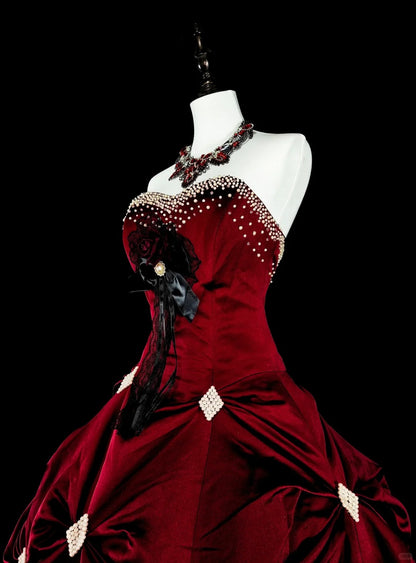 Vintage Ballkleid mit Herzausschnitt, burgunderrot, gestuft, Sweet 16 Kleider, Quinceañera Kleid, lang, Vestidos De Fiesta N1827