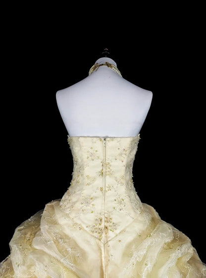 Bescheidene Ballkleider Gelb Trägerlos Ärmellos Sweet 16 Kleid Formelle Abendgarderobe N3514