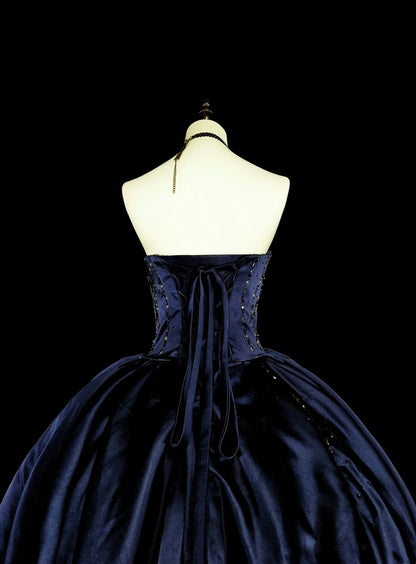 Robe de bal vintage bleu marine en tulle, décolleté cœur, style années 80, robe de soirée formelle, robe de bal longue N1755