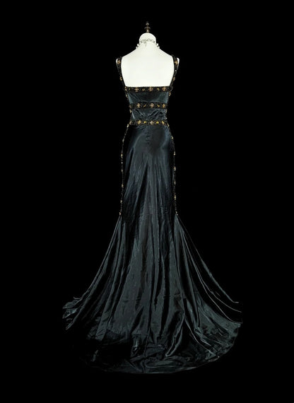 Vintage 1960s Mermaid Sweetheart Black With Straps Sleeveless Long Prom Formal Dresses N1591
