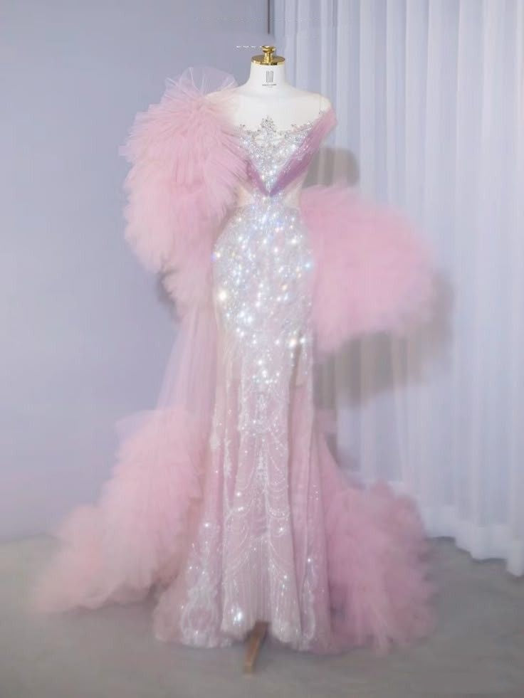 Robe de bal sirène bustier rose à sequins, inspiration pour adolescentes, tenue de soirée élégante, robe de bal AB053