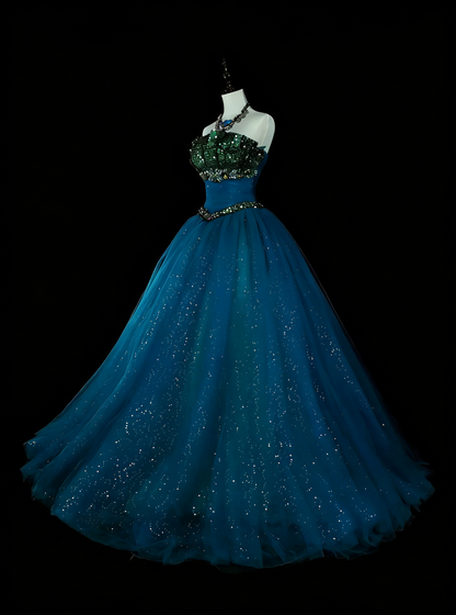 Vintage Ballkleid, trägerlos, blauer Tüll, Sweet 16 Kleider, Quinceañera Kleid, lang, Vestidos De Fiesta N1478