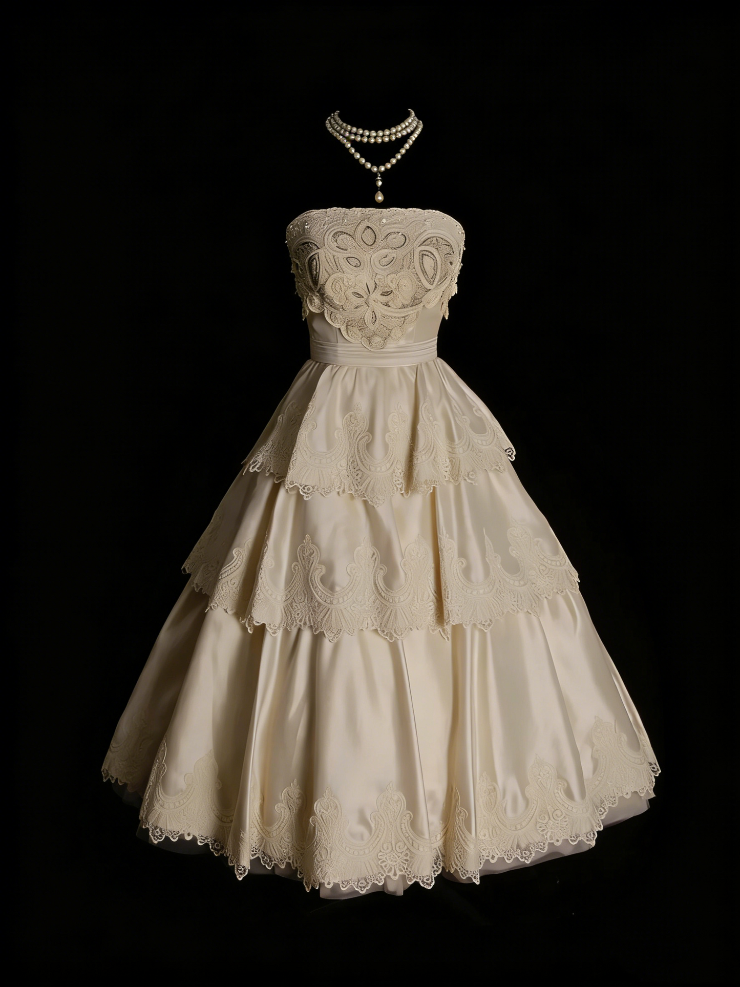 Robe de bal vintage années 70, bustier, couleur champagne, ornée d'appliqués en dentelle, robe de mariée féerique N1318