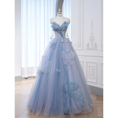 Robe de bal pour femme, bustier cœur, tulle bleu, longue, robe de soirée formelle AB1733