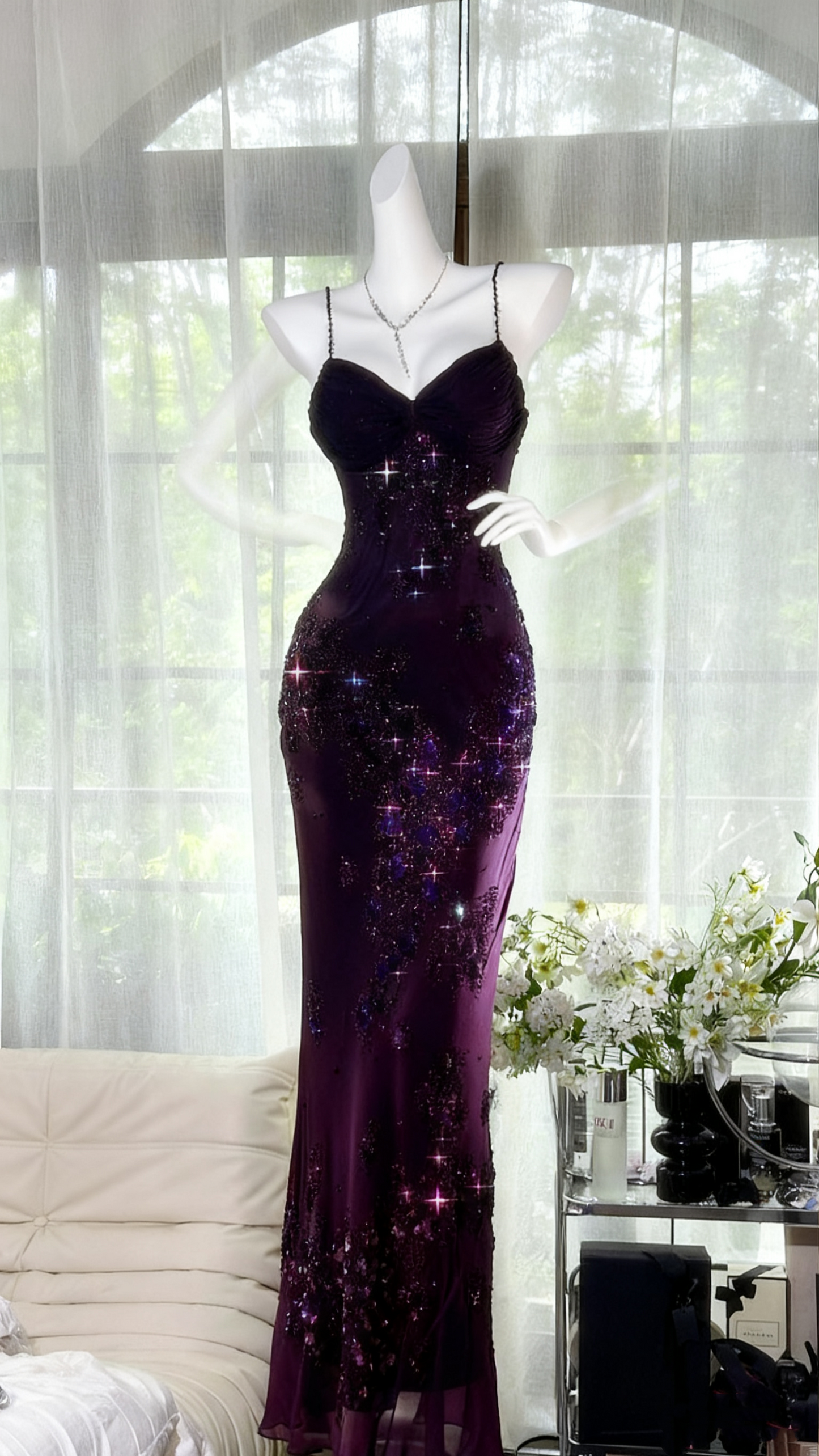 Robe de bal vintage sirène à bretelles spaghetti en mousseline de soie bleu roi, style rétro des années 1950, tenue de soirée, de remise de diplôme, pour 21e anniversaire, B634