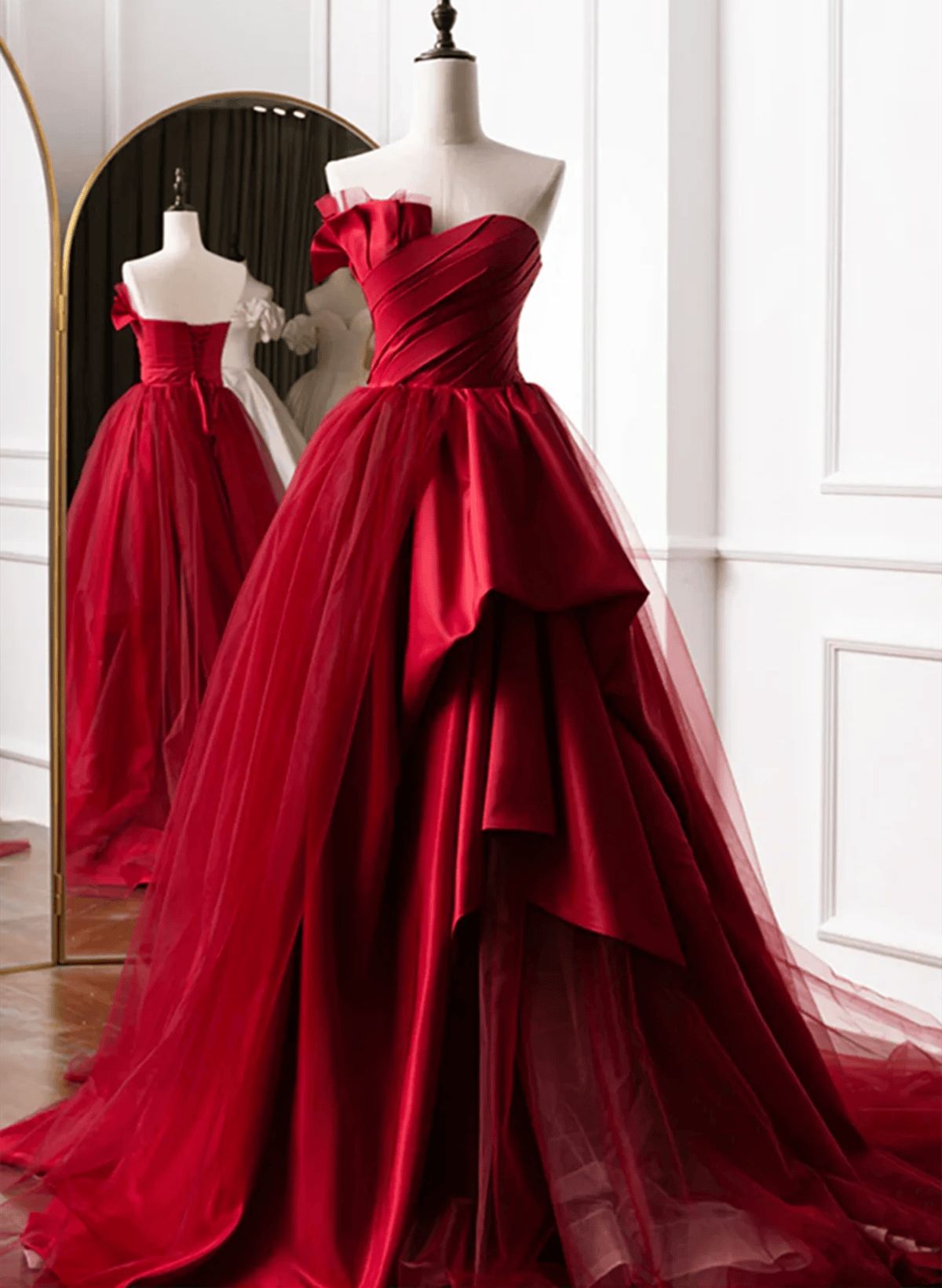 Robe de bal chic en tulle rouge à décolleté cœur, longue et élégante, idéale pour les soirées et les fêtes, pour adolescentes (AB2178)
