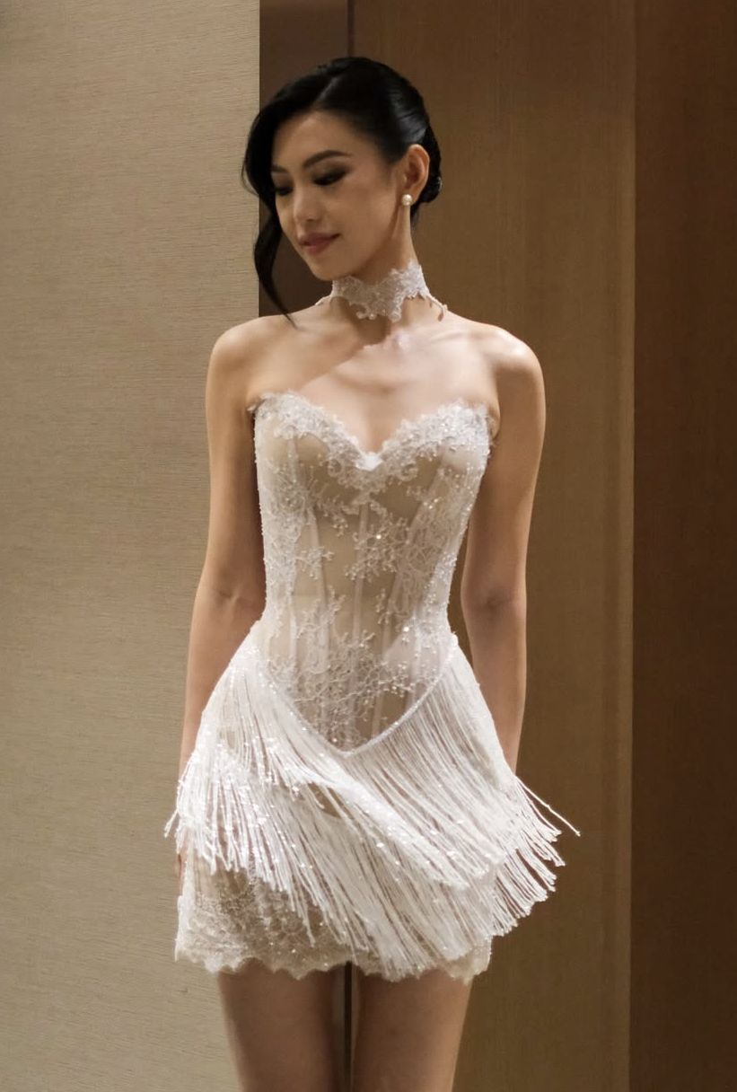 Timeless Sheath Sweetheart Short Ivory Lace With Tassels Summer Wedding Dresses RB3421