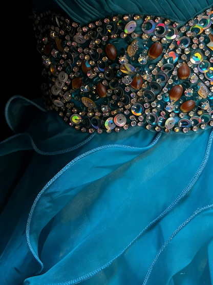 Robe de bal mignonne à décolleté cœur bleu à volants, courte, tenue de bal de fin d'année, robe de cocktail pour le collège, N1194