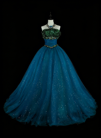 Vintage Ballkleid, trägerlos, blauer Tüll, Sweet 16 Kleider, Quinceañera Kleid, lang, Vestidos De Fiesta N1478