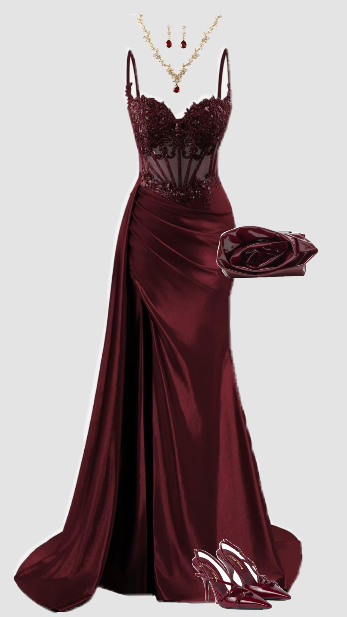 Ethereal Mermaid Spaghetti Straps Burgundy Beaded Slit Long Prom Dresses Inspiration Prom Gowns RB1308