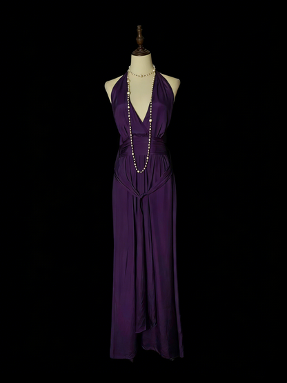 Einfaches, lila A-Linien-Abendkleid im 80er-Jahre-Stil mit V-Ausschnitt, langes formelles Kleid für die High School, N1330