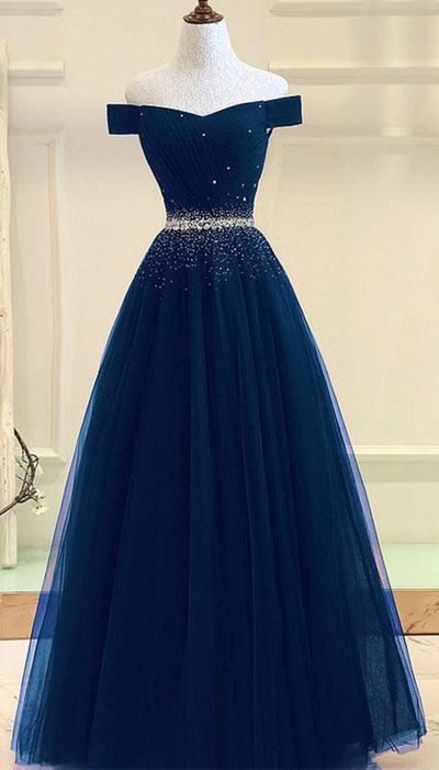 Robe de bal en tulle, robe de bal épaules dénudées, robe de bal longue, robe de soirée trapèze, robe de réception de mariage brillante N1874