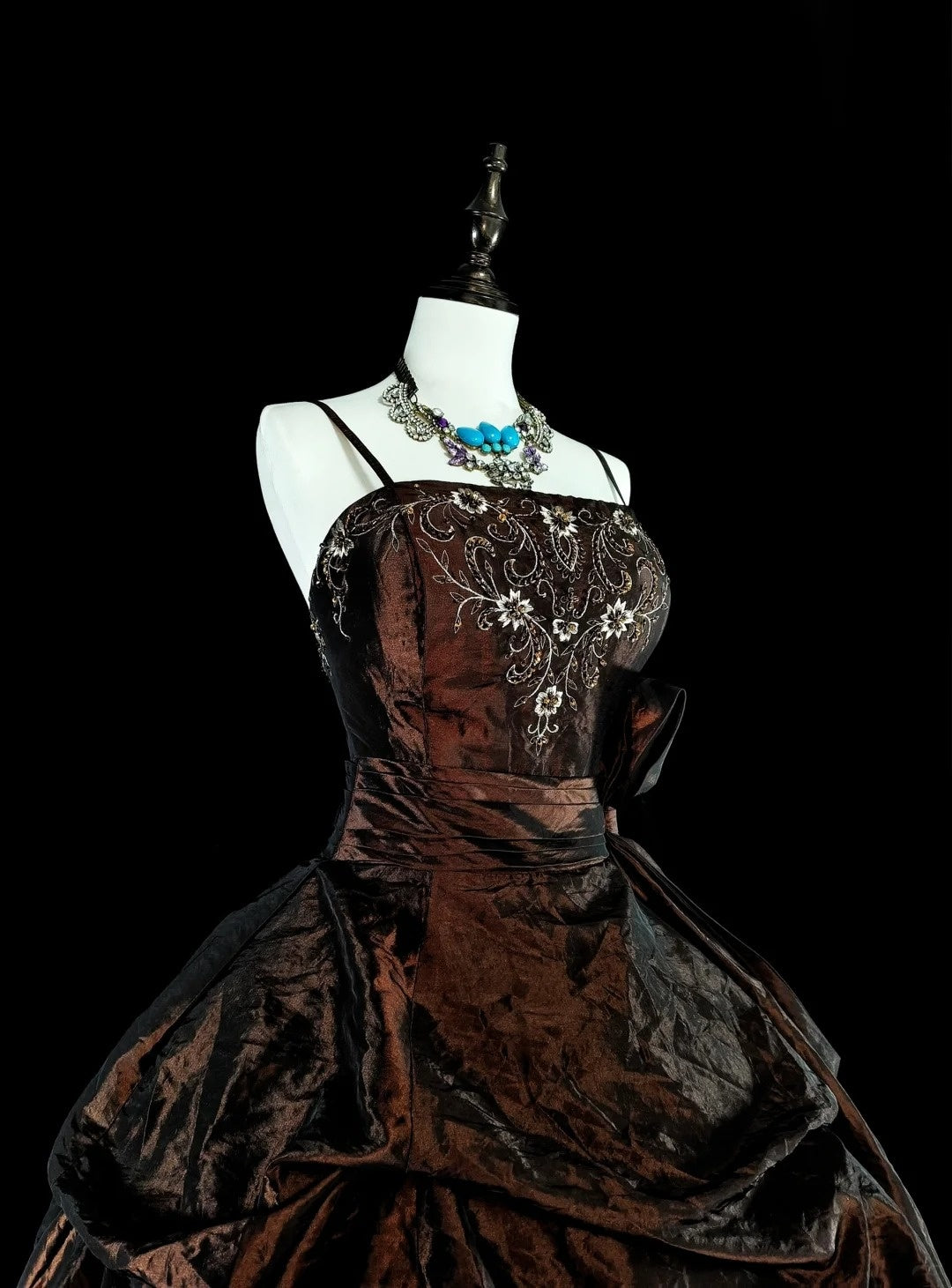 Vintage-Ballkleid mit Spaghettiträgern und Perlen, Falten, langes Abendkleid N2389