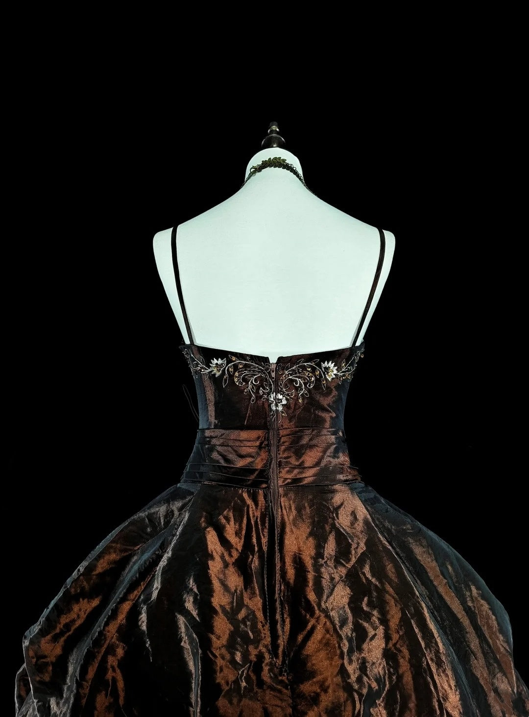 Vintage-Ballkleid mit Spaghettiträgern und Perlen, Falten, langes Abendkleid N2389